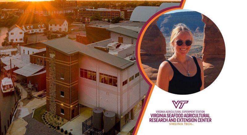 Headshot of Tiffany wood with aerial of research center building