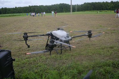 A drone in the field prepared for a demonstration flight.